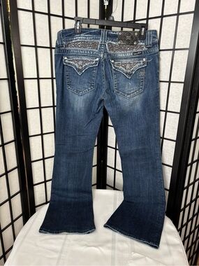 Miss Me Blue Embellished Back Pocket Flare Jeans-30x31